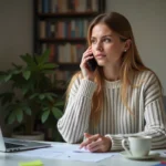Femme au téléphone dans un bureau à domicile