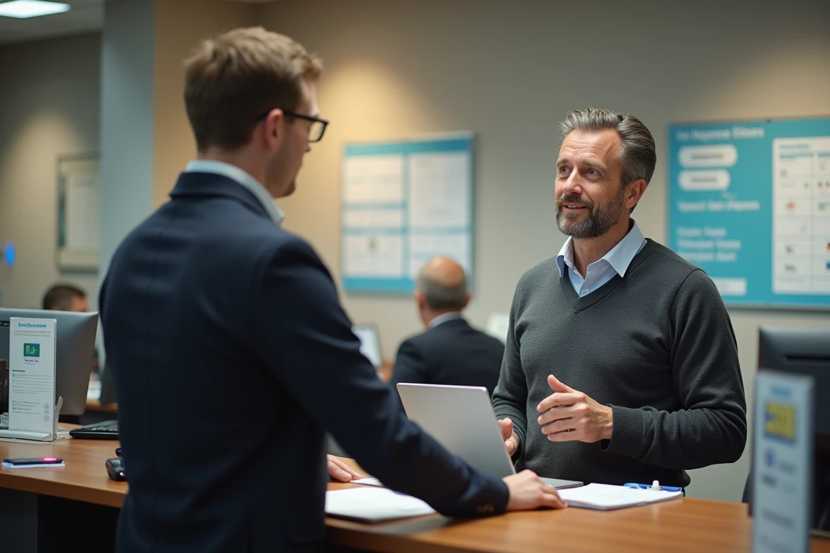 Homme discutant avec un agent dans un bureau administratif